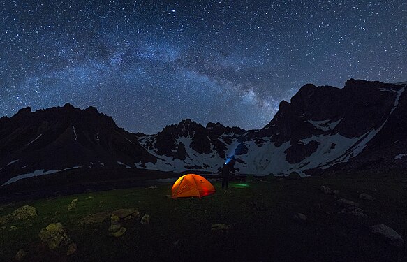 The Milky Way galaxy taken with the 3,562 m high Kemerli Kaçkar Mountains and Lake Avusor User:Rfkdmr