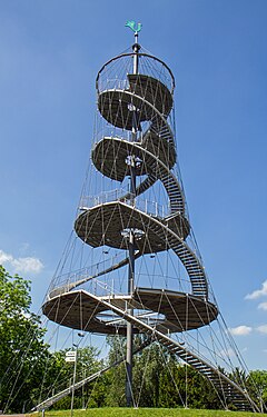 Killesberg Tower with steel cables in Stuttgart, Germany