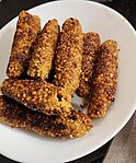 Orkh Armenian Kofta made with meat and bulgur served in Cylindrical shapes