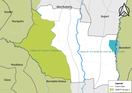 Carte des ZNIEFF de type 2 sur la commune.