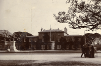 Admiralty House, Mount Wise, photographed late 19th century, with statue of Field Marshal John Colborne, 1st Baron Seaton (1778-1863) AdmiraltyHouse MountWise Plymouth.png