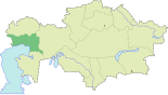 Map of Kazakhstan, location of Атырау улууhа highlighted