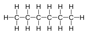 Platte structuurformule van hexaan.