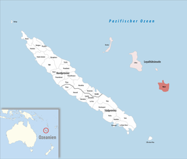 Location of the commune (in red) within New Caledonia