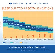 Graph showing the typical amount of sleep needed at different ages