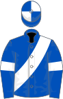 Royal blue, white sash and armlets, quartered cap