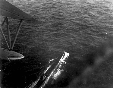 Brazilian PBY-5A assigned to VP-94, over U-199 on 19 July 1943 U-199Flyover.jpg