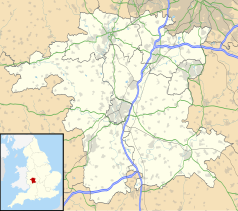 Mapa konturowa Worcestershire, u góry znajduje się punkt z opisem „Aggborough”