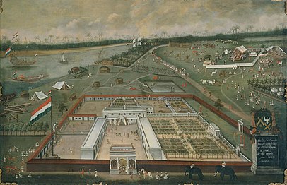 De factorij van de VOC in Hougli in Bengalen. (Hendrik van Schuylenburgh, 1665) (Rijksmuseum Amsterdam)