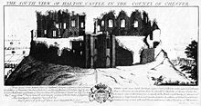 An engraving of the slighted Halton Castle in the 18th century Halton Castle engraving.jpg