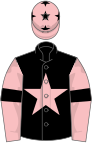 Black, pink star, pink sleeves, black armlets and stars on pink cap