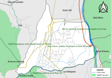 Carte des ZNIEFF de type 1 sur la commune.