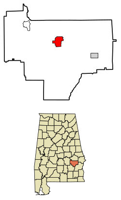 Location of Union Springs in Bullock County, Alabama.