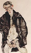 Self-portrait of Egon Schiele 1911, depicting masturbation. Egon Schiele 073.jpg