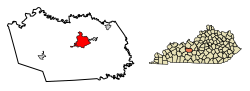 Location of Leitchfield in Grayson County, Kentucky.