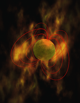 <span class="mw-page-title-main">Magnetar</span> Type of neutron star with a strong magnetic field