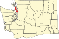 Map of Washington highlighting Island County