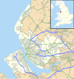 Mapa konturowa Merseyside, w centrum znajduje się punkt z opisem „Aintree”