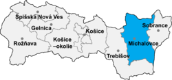 Localisation du distrct de Michalovce dans la région de Košice (carte interactive)