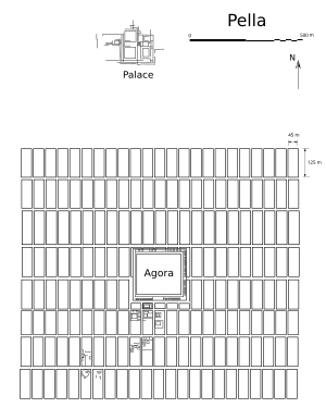 Map of Pella, showing the grid plan of the city Plan Pella-en.svg