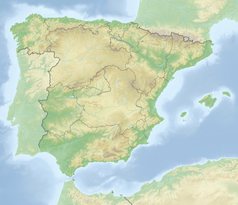 Mapa konturowa Hiszpanii, na dole po lewej znajduje się punkt z opisem „miejsce bitwy”
