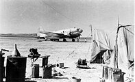 An Israeli C-46 Commando cargo plane at Ruhama Airfield in August 1948 during the Palestine War