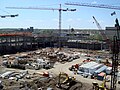 Looking into the under-construction Twins Ballpark, homeplate is marked (5/11/08)