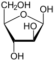 de: Struktur von beta-D-Arabinofuranose (Haworth-Schreibweise); en: Structure of beta-D-arabinofuranose (Haworth projection)