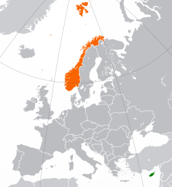 Map indicating locations of Cyprus and Norway