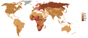 Коефициент на смъртността в страните по света. (данни на CIA World Factbook)