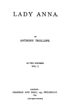 <i>Lady Anna</i> (novel) Book by Anthony Trollope