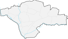 Mapa konturowa Sosnowca, u góry nieco na prawo znajduje się punkt z opisem „KWK Kazimierz-Juliusz”