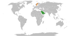 Map indicating locations of Saudi Arabia and Sweden
