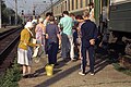 Trans-Siberian railway. Passengers do business on the platform when the train stops (August 1989).