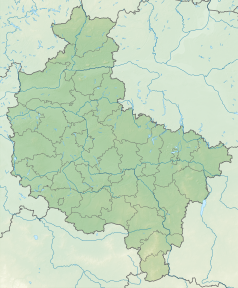 Mapa konturowa województwa wielkopolskiego, u góry po lewej znajduje się punkt z opisem „źródło”, natomiast blisko lewej krawiędzi nieco u góry znajduje się punkt z opisem „ujście”