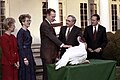 President George H. W. Bush at the 3rd annual pardoning of the Thanksgiving turkey, 1991