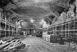 Tunneln under Klarabergsgatan 33-35. På bilden syns fyra av sex enorma betongbågar som bär upp kontorshuset ovanför, 1956.