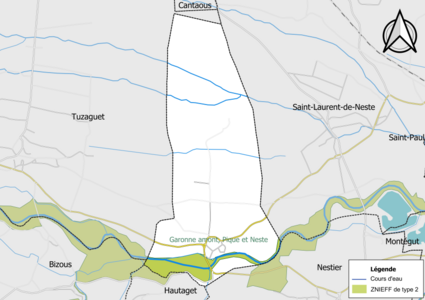 Carte de la ZNIEFF de type 2 sur la commune.