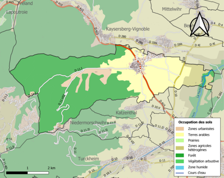 Carte en couleurs présentant l'occupation des sols.