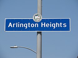 Arlington Heights neighborhood sign located at the intersection of Arlington Avenue and Washington Boulevard