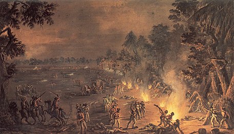 Infanteria lleugera britànica i dragons lleugers atacant el campament de l'Exèrcit Continental en la massacre de Paoli, el 20 de setembre de 1777