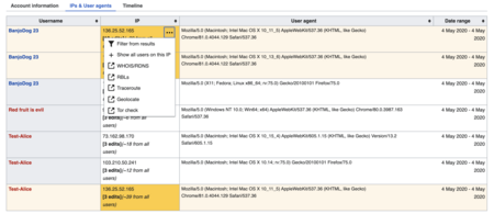 IPs and user agents tab