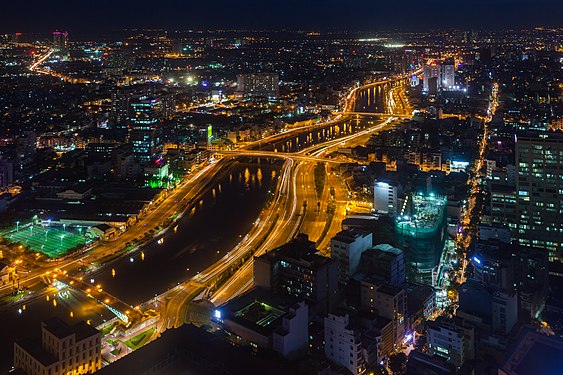 Night view of Ho Chi Minh City from Bitexco Financial Tower, Vietnam.