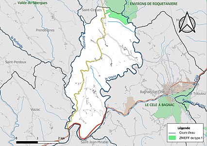 Carte de la ZNIEFF de type 1 sur la commune.