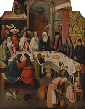 Według Hieronymus Bosch. The Marriage at Cana label QS:Len,"The Marriage at Cana" label QS:Lmk,"Свадбата во Кана" label QS:Lnl,"De bruiloft van Kana" . 1555-1600. olej na desce medium QS:P186,Q296955;P186,Q106857709,P518,Q861259 . 93 × 72 cm. Rotterdam, Museum Boijmans Van Beuningen.