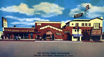 Hollywood Brown Derby building (1929-1994) in the 1950s