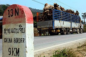 N13 Milestone 9 km (5.6 mi) from Chinese border at Boten