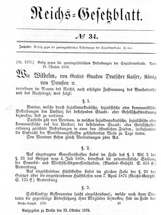 <span class="mw-page-title-main">Anti-Socialist Laws</span> Laws of the German Empire