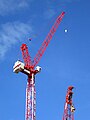 A tower crane with a pivoted main boom