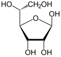 de: Struktur von beta-D-Allofuranose (Haworth-Schreibweise); en: Structure of beta-D-allofuranose (Haworth projection)